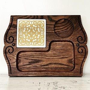 Vintage Georges Briard Wood & Tile Serving Tray Cheese Wine Board MCM